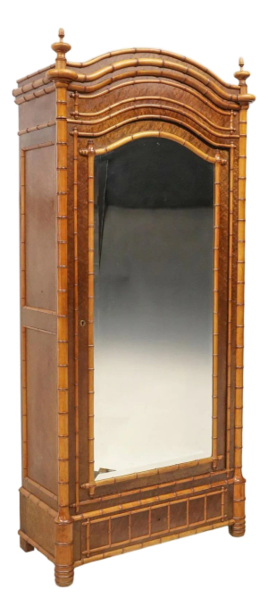 Early 20th Century Birds Eye Maple and Bamboo Armoire
