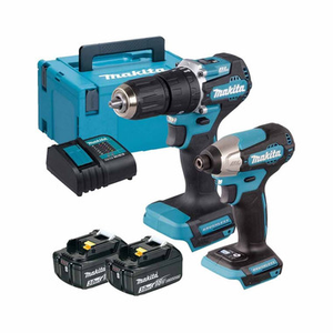 Makita DLX2414SJ 18V LXT Brushless Combi Drill and Impact Driver Twin Kit with 2x 3.0Ah Batteries and SD Charger