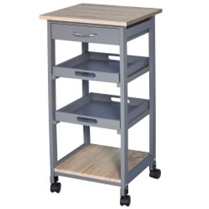 HOMCOM Carrito de Cocina con Cajón 2 Bandejas Extraíbles y Estante Fijo en Madera de Pino y MDF 37x37x76 cm