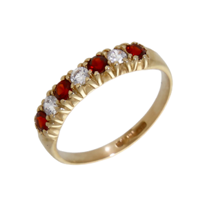 Pre-Owned 9ct Gold Garnet & Cubic Zirconia Half Eternity Ring