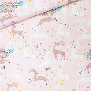 Tissu coton premium - Cerf fond rose