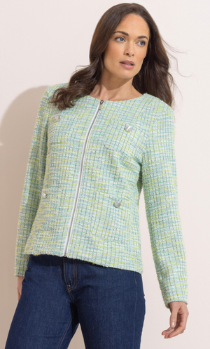 Textured Knitted Zip Up Jacket - Lime/Aqua