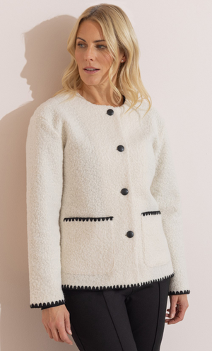 Anna Rose Boucle Collarless Jacket - Cream