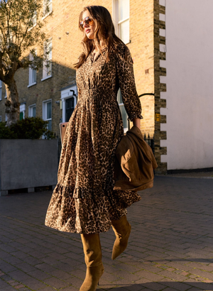 Christine Printed Midi Dress - UK 14 | EU 40 | US 10 / Caramel Leopard