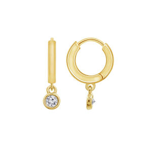Bezel Set Dangle Hoop Earrings, Yellow (Left)