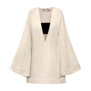 Tunis Beige Mini Cotton Linen Holiday Resort Dress (S/M)
