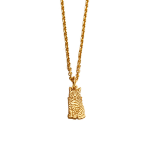 Yellow Gold Plated Tabby Cat Dinky Charm Necklace
