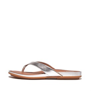 FitFlop Womens Gracie Leather Flip Flops Silver