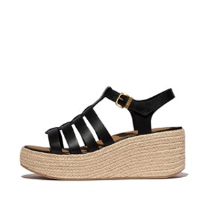 FitFlop Womens Platform Fisherman Wedge Sandals Black