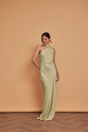 Cressida Satin Asymmetric Dress - Sage Green