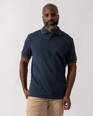 Fred Perry Mens Twin Tipped Signature Polo Shirt - Dark Airforce/Stockport Blue/Black 01B