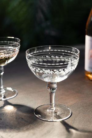Set Of 2 Vintage Etched Champagne Glasses