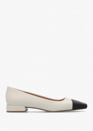 Saria White & Black Leather Toe Cap Pumps