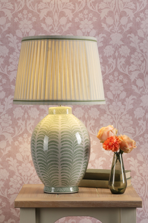 Laura Ashley Stannard Table Lamp Green Ceramic and Polished Chrome With Shade