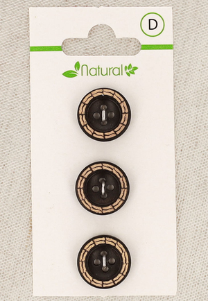 Carte de 3 boutons en bois bicolore 15 mm 4 trous - Fantaisie