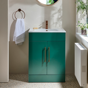 Milano Lurus - Dark Green 610mm Modern Vanity Unit with Basin and Brushed Copper T-Bar Handles