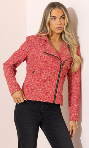 Textured Biker Jacket - Red