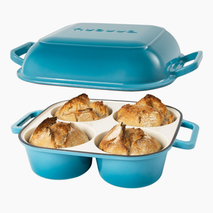 Enameled Cast Iron QuadPro Bread Loaf Pan, Non-Stick Dutch Oven, 12.5cm, Light Blue