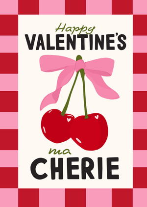Cute Cherries And Pink Bow Ma Cherie Valentine's Day Card