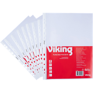 Viking Punched Pockets A4 Clear Transparent 60 microns Top opening 11 holes Pack of 100