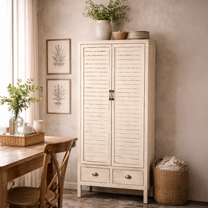 Heritage Distressed White Two Drawer Tall Cupboard