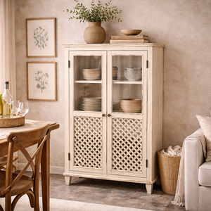 Heritage Distressed White Glass Display Cabinet