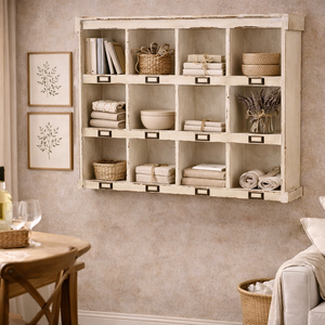Heritage Distressed White Pigeon Hole Storage Unit