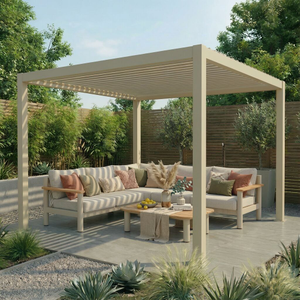 Maze - Jupiter 3m x 3m Aluminium Pergola Frame & Manual Operated Galvanised Steel Roof Louvres - Latte