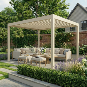 Maze - Jupiter 3m x 4m Aluminium Pergola Frame  & Manual Operated Galvanised Steel Roof Louvres - Latte