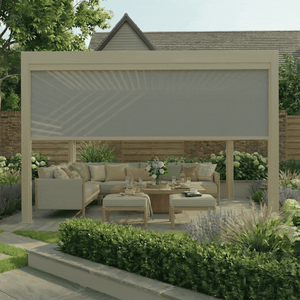 Maze - Jupiter Pergola Zip Drop Side Blind to fit within 4m width - Latte