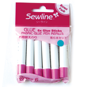 6 recharges stylo colle temporaire bleu spécial tissu