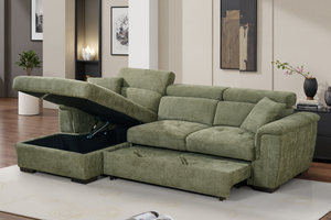Green Chenille Fabric 1C2 Corner Sofabed with Storage WILSON