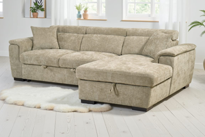 Beige Chenille Fabric 2C1 Corner Sofabed with Storage WILSON