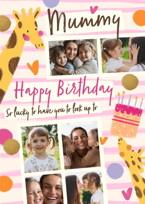 Mummy Happy Birthday So Lucky To Have You Illustrated Photo Upload Card