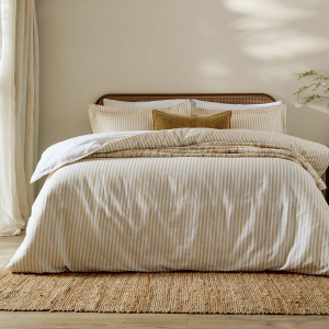 Hebden Mélange Stripe Duvet Cover Set - Honey Yellow King Size 220x230cm