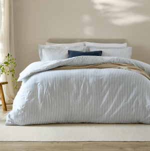 Hebden Mélange Stripe Duvet Cover Set - Mineral Blue Single 200x135cm