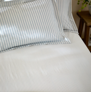 Hebden Narrow Stripe Fitted Sheet - Mineral Blue King Size 150x200cm
