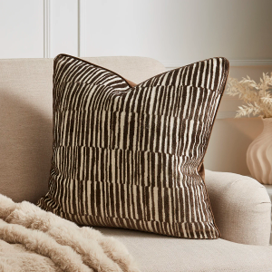 Luxury Ada Cut Velvet Stripe Cushion - Chocolate Brown 55x55cm