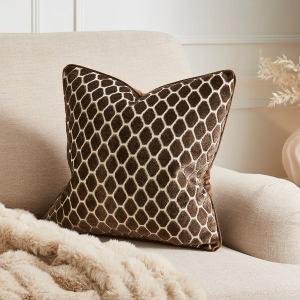 Luxury Honeycomb Cut Velvet Cushion - Chocolate Brown 43x43cm