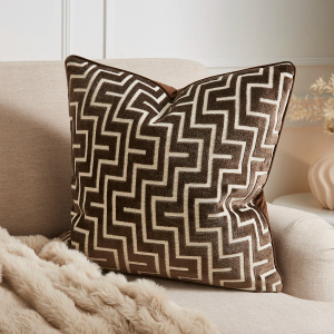 Luxury Georgia Geo Cut Velvet Cushion - Chocolate Brown 55x55cm