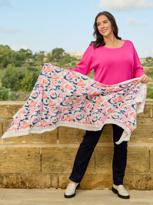 Abstract Printed Scarf - White/Coral
