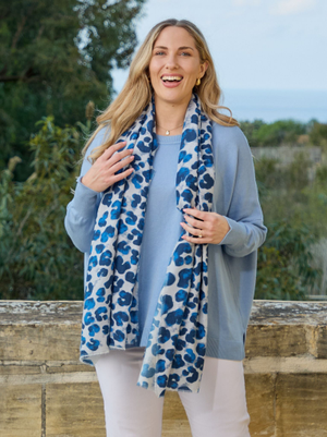 Animal Printed Scarf - Navy/Blue