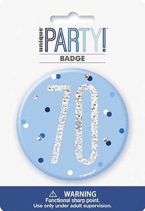 Blue Glitz 70th Badge