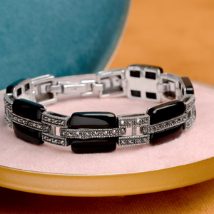Signature Silver Marcasite & Onyx Square Bracelet