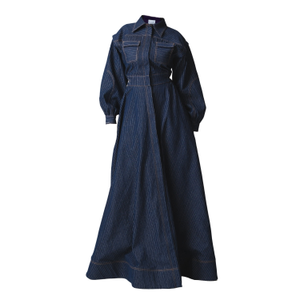 Denim Pinstripe Emma Maxi Dress (XS)