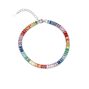 Sterling Silver Rainbow Baguette Tennis Bracelet (one size)