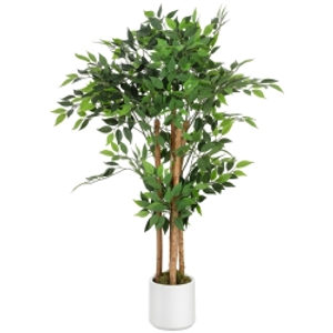 HOMCOM 120cm Artificial Ficus Tree, Fake Potted Tree with Solid Wood Trunk and Pot for Indoor, Green