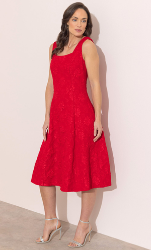 Floral Jacquard Midi Dress - Scarlet