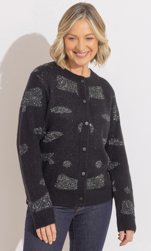Anna Rose Sequin Button Up Cardigan - Black