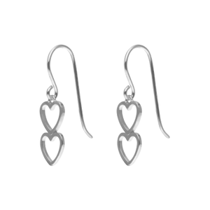 New Sterling Silver Double Heart Drop Earrings